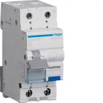 Hager ADC910D RCBO 2P 10A 30mA Typ AC Wyłącznik różnicowoprądowy z zabezpieczeniem nadprądowym