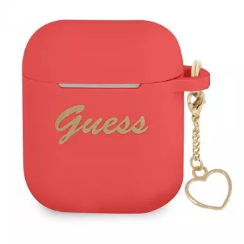 GUESS GUA2LSCHSR Etui na AirPods 1/2 Czerwony Silikonowy Urok Kolekcji Charm Heart