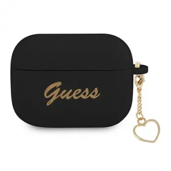 GUESS GUAPLSCHSK Pokrowiec na AirPods Pro Czarny Silikonowy z Serduszkiem Charm Heart Collection