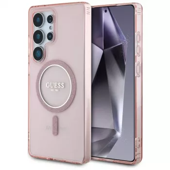 GUESS Glitter Circle Classic Logo MagSafe Case do Samsung Galaxy S25 Ultra - Różowy