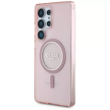 GUESS Glitter Circle Classic Logo MagSafe Case do Samsung Galaxy S25 Ultra - Różowy