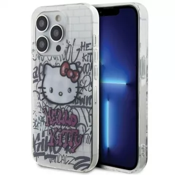 Hello Kitty HKHCP15LHDGPHT iPhone 15 Pro twarda obudowa IML Kitty On Bricks Graffiti Biała