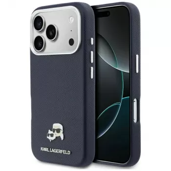 Karl Lagerfeld Karl & Choupette Head Pins Saffiano MagSafe etui na iPhone 17 Pro - Niebieski