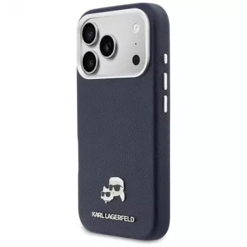 Karl Lagerfeld Karl & Choupette Head Pins Saffiano MagSafe etui na iPhone 17 Pro - Niebieski