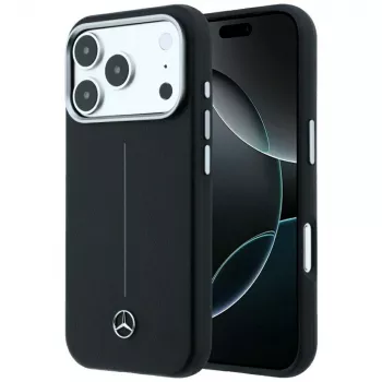 Mercedes Skórzane etui Semi Wrap Iconic Line MagSafe do iPhone 18 Pro Max / 17 Pro Max - Czarny