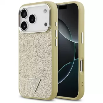 GUESS Glitter Triangle Logo MagSafe Case do iPhone 17 Pro - Złoty