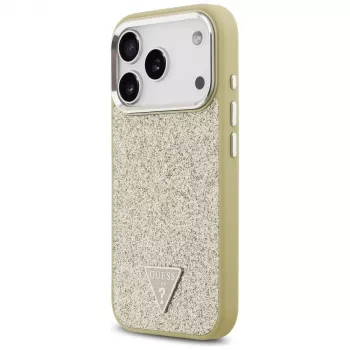 GUESS Glitter Triangle Logo MagSafe Case do iPhone 17 Pro - Złoty