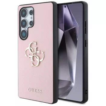 GUESS Grained Big 4G Logo Small Classic Logo Etui do Samsung Galaxy S25 Ultra - Różowy