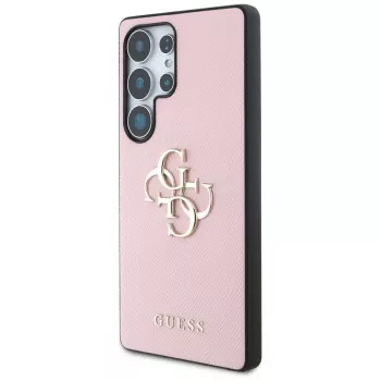 GUESS Grained Big 4G Logo Small Classic Logo Etui do Samsung Galaxy S25 Ultra - Różowy