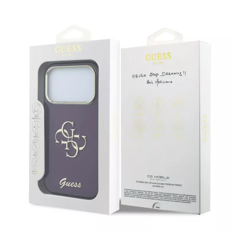 GUESS 4G Script Metal Tylna Obudowa Case dla Apple iPhone 18 Pro / 17 Pro - Burgund