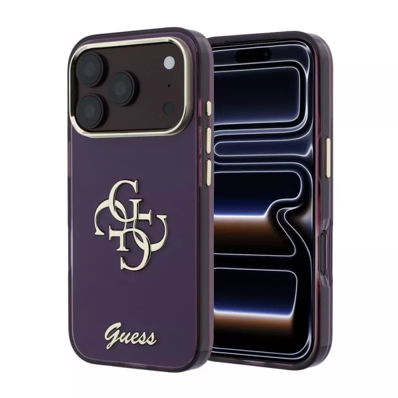 GUESS 4G Script Metal Tylna Obudowa Case dla Apple iPhone 18 Pro / 17 Pro - Burgund