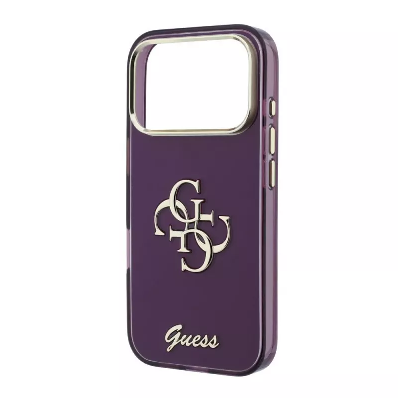 GUESS 4G Script Metal Tylna Obudowa Case dla Apple iPhone 18 Pro / 17 Pro - Burgund