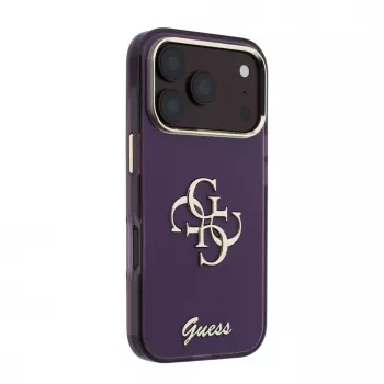 GUESS 4G Script Metal Tylna Obudowa Case dla Apple iPhone 18 Pro / 17 Pro - Burgund