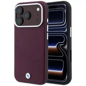 Etui BMW Sign Inclined Deboss Letters MagSafe na iPhone 18 Pro Max / 17 Pro Max - Burgund
