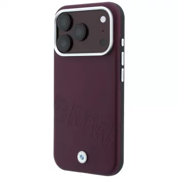 Etui BMW Sign Inclined Deboss Letters MagSafe na iPhone 18 Pro Max / 17 Pro Max - Burgund