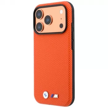 Etui BMW M Quadrille Kevlar MagSafe na iPhone 17 Pro Max / 18 Pro Max – Pomarańczowe z metalowym logo