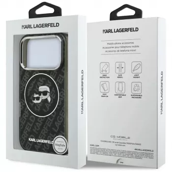 Karl Lagerfeld IML Glitter Karl & Choupette Heads Logo MagSafe Case do iPhone 17 Pro Czarny