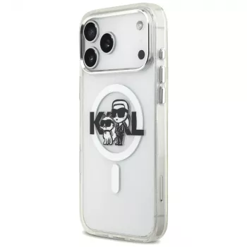 Karl Lagerfeld IML Glitter Karl & Choupette Sketch Logo MagSafe Case do iPhone 17 Pro Max, Transparent