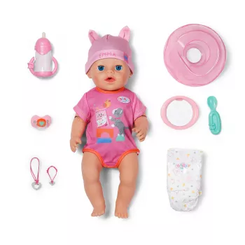ZAPF CREATION Baby born Emma Click & Play 43 cm interaktywna lalka z różowym śpioszkiem i czapeczką