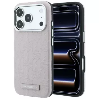 Karl Lagerfeld Grained Mono Resin Logo MagSafe Case do iPhone 18 Pro / 17 Pro - Różowy