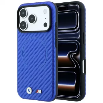Etui BMW M Carbon Printed Ring MagSafe na iPhone 18 Pro / 17 Pro - Niebieski