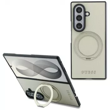 Guess Magnetic Ring Stand Grained Classic Logo MagSafe Case do Samsung Galaxy Z Fold 8 Ultra (Beżowy)