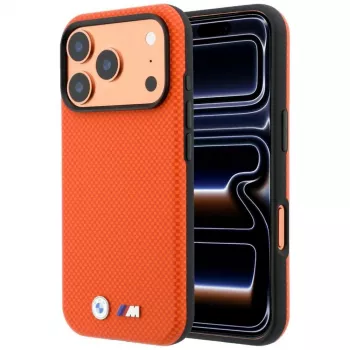 Etui BMW M Quadrille Kevlar z metalowym logo MagSafe do iPhone 18 Pro / 17 Pro - Pomarańczowe