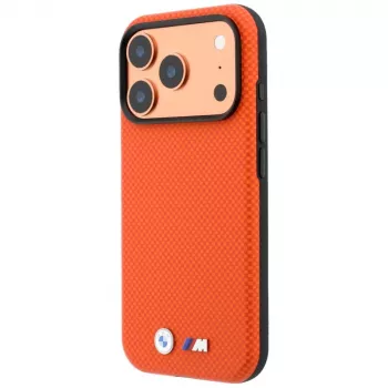 Etui BMW M Quadrille Kevlar z metalowym logo MagSafe do iPhone 18 Pro / 17 Pro - Pomarańczowe