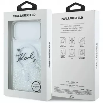 Karl Lagerfeld Liquid Glitter Karl Script Logo MagSafe etui do iPhone 17 Pro Przezroczyste