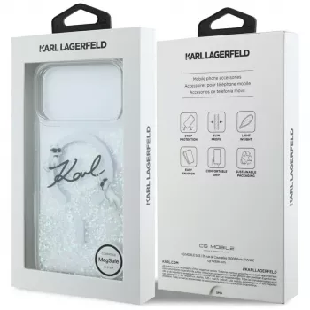 Karl Lagerfeld Liquid Glitter Karl Script Logo MagSafe Case do iPhone 17 Pro Max, Transparent