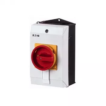 Eaton P1-25/I2/SVB 3-biegunowy wyłącznik główny, 25 A, 690 V, IP65, czerwona/żółta rączka, montaż natynkowy, funkcja wyłącznika awaryjnego