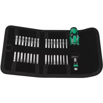 Wera Kraftform Kompakt 60 Torque Zestaw wkrętaków z grzechotką, wielobitowy, 17-częściowy, bity 1/4 inch Hex, uchwyt szybkomocujący Rapidaptor, Hex-Plus, składany pokrowiec