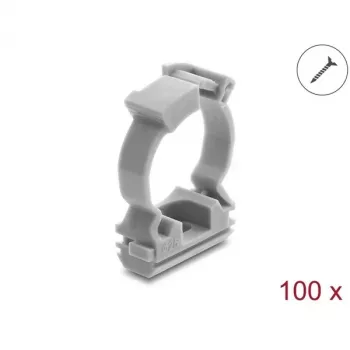 Delock Uchwyt do peszla z zatrzaskiem, przykręcany, do węża ochronnego 25 mm, 100 sztuk, szary