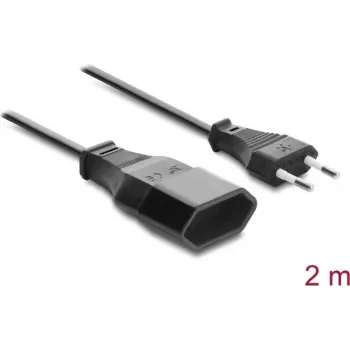 Delock Przedłużacz z wtyczką Euro CEE 7/16 męska na żeńską 2 x 0,75 mm², 2 m, czarny