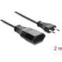 Delock Przedłużacz z wtyczką Euro CEE 7/16 męska na żeńską 2 x 0,75 mm², 2 m, czarny