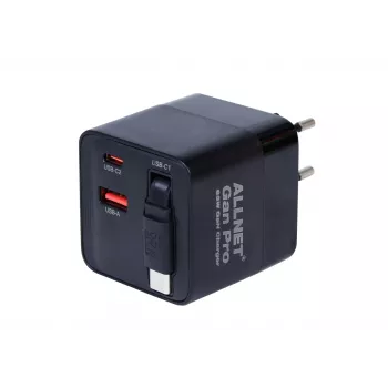 ALLNET 65W GaN USB-C PD ładowarka ścienna z Quick Charge 3.0, 2x USB-C i 1x USB-A