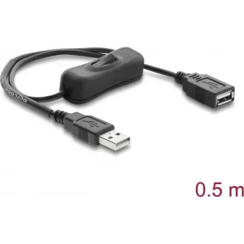 Delock USB Power Extension Cable Type-A Męski do Żeńskiego z Przełącznikiem 0,5 m Czarny