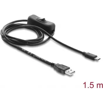 Delock USB Power Cable Type-A Męski do USB Type-C™ Męski z Przełącznikiem 1,5 m