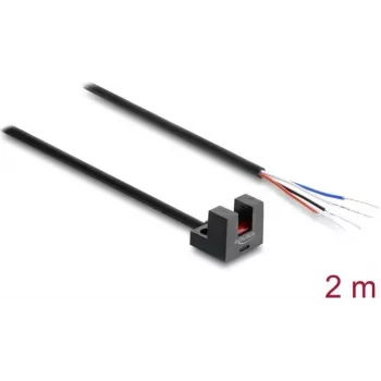 Delock Widełkowa bariera świetlna 5 mm typu L z 4 otwartymi końcówkami kabli, PNP, przełączana L/D, 2 m