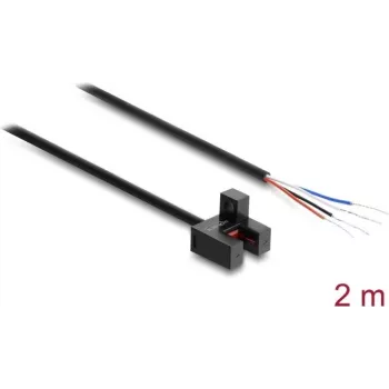 Delock Czujnik fotoelektryczny widełkowy 5 mm Typ F z 4 otwartymi końcówkami kabla, NPN, przełączany Light-ON/Dark-ON, 2 m