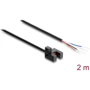 Delock Widełkowa bariera świetlna 5 mm Typ R z 4 otwartymi końcówkami kabla NPN L/D przełączalna 2 m