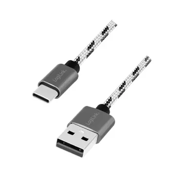 LogiLink USB 2.0 Type-C Zestaw 3 kabli, USB-C męski do USB-A męski, aluminiowa obudowa, nylonowy oplot, biały/czarny