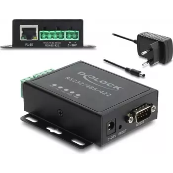 Delock Ethernet LAN Konwerter do RS-232/RS-485/RS-422 i Modbus RTU/TCP Gateway z izolacją 1,5 kV