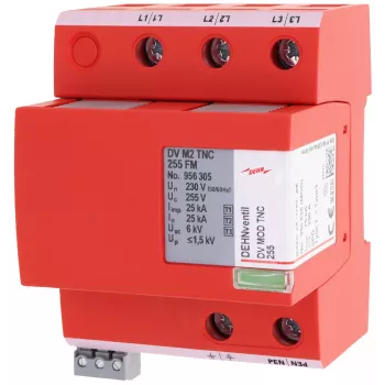 DEHN DEHNventil M2 TNC 255 FM Kombinowany ogranicznik przepięć i prądów piorunowych Typ 1+2+3, 3-biegunowy, 255 V AC, 35 mm szyna DIN