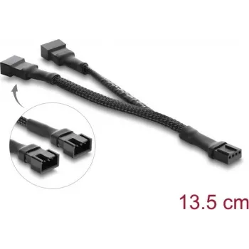 Delock Y-Fan Cable 1 x 4 Pin PWM Female do 2 x 4 Pin PWM Male z Plecionym Oplotem 13,5 cm Czarny