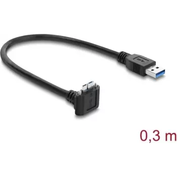 Delock USB 5 Gbps Kabel USB Type-A męski do USB Micro-B męski z blokadą śrubową, kąt 90° w górę, 0,3 m, czarny