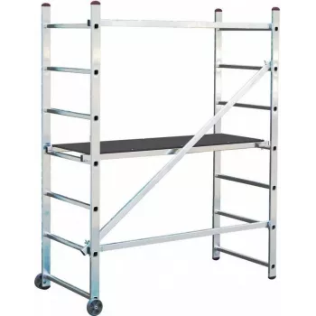 KRAUSE CORDA Rusztowanie Mini Wysokość 3m Aluminiowa Mobilna Wieża Rusztowaniowa z 4 Skrętnymi Kółkami, Platforma 1500x600mm, Klasa Obciążenia 2, EN 1004