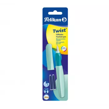 Pelikan Twist P457 Pióro wieczne, miętowy, stalówka średnia, stal nierdzewna, na naboje, dla prawo- i leworęcznych, Niemcy