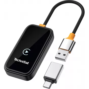 TechniSat Technicast 100 Bezprzewodowy adapter CarPlay i Android Auto – Czarny, USB-C, Plug & Play