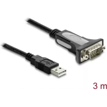 Delock USB 2.0 Type-A do RS-232 Adapter szeregowy z wtykiem DB9 męskim i nakrętkami, 3 m